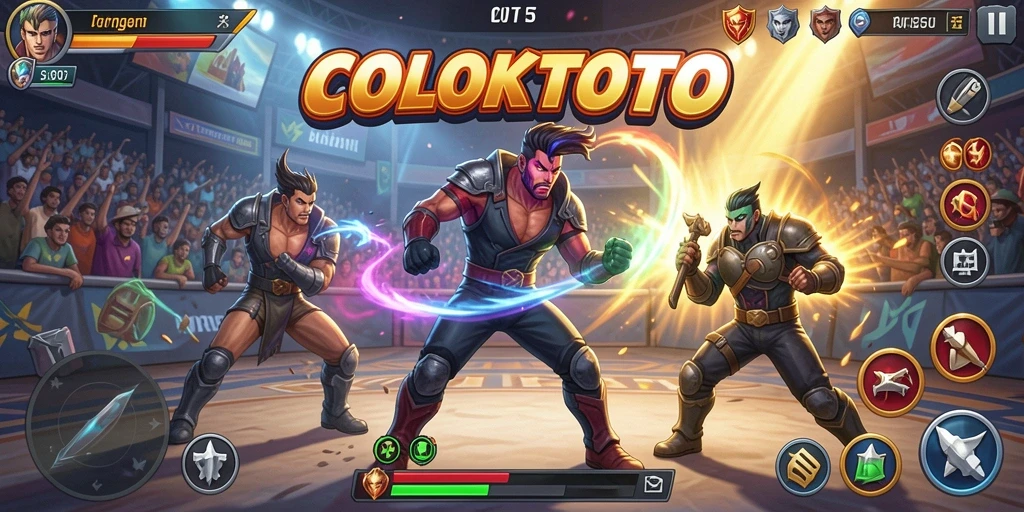 Screenshot COLOKTOTO menampilkan pertarungan seru di arena.