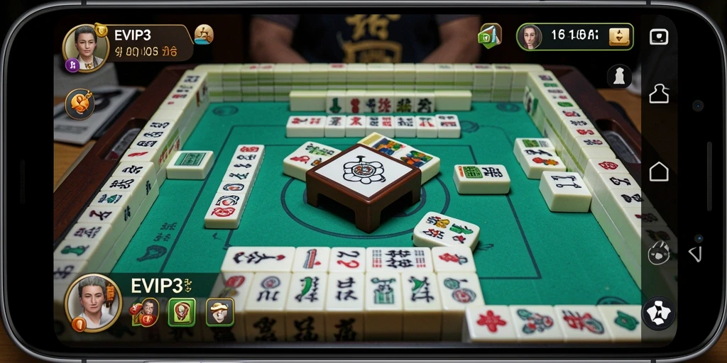 Tampilan gameplay EVIP3 dengan ubin Mahjong yang menarik.