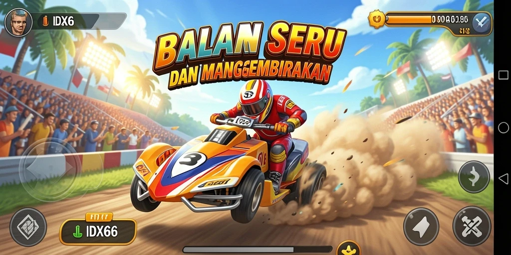 Tangkapan layar gameplay IDX66 menampilkan aksi balapan seru di lintasan.