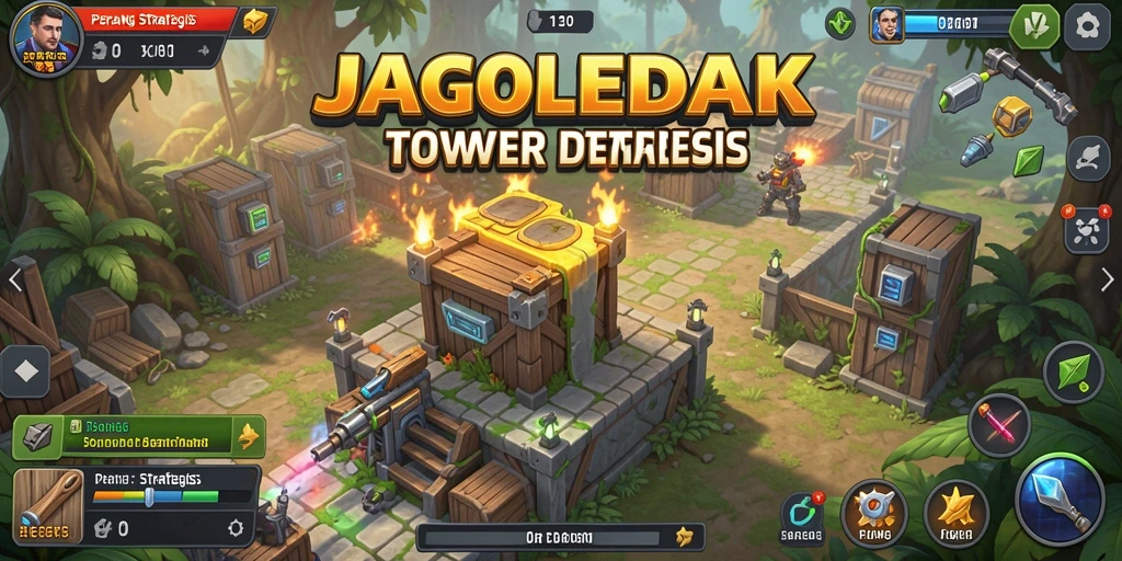 Screenshot gameplay JAGOLEDAK menampilkan strategi menara yang menarik.