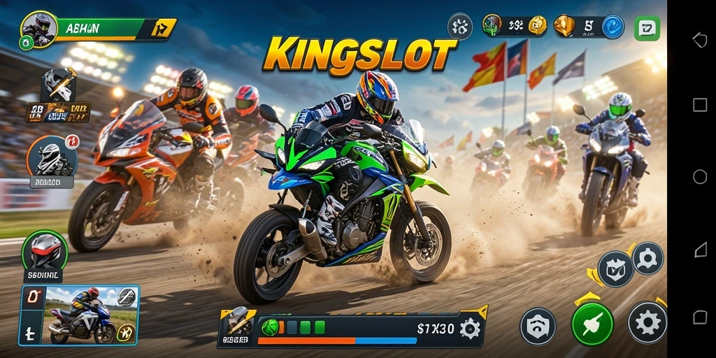 Tampilan gameplay balapan Motor Racing yang mendebarkan.