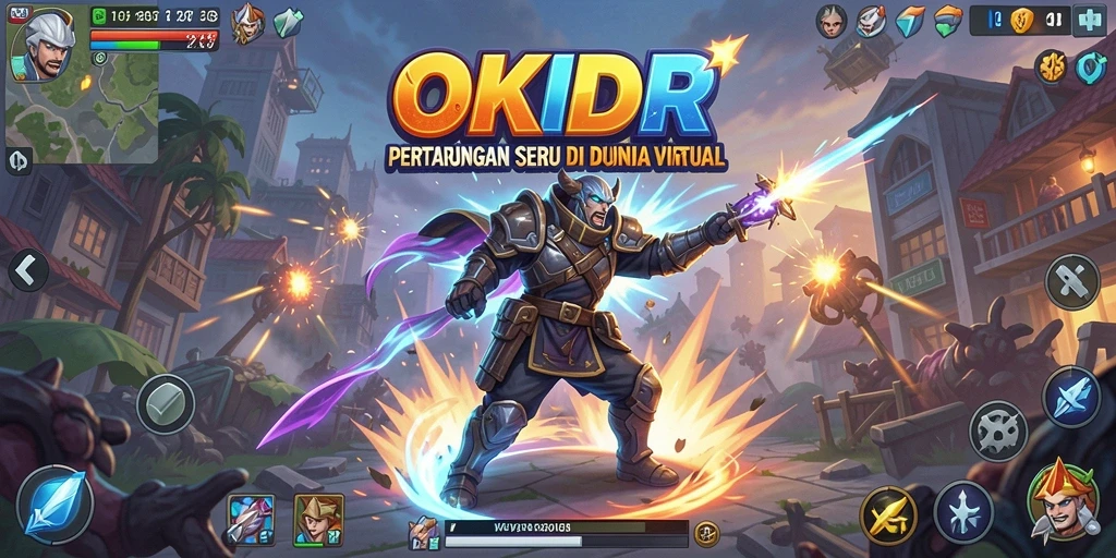 Tampilan aksi pertarungan seru di OKIDR dengan karakter unik.