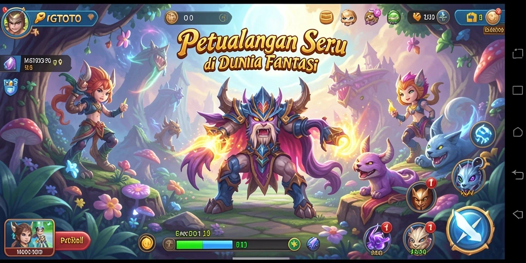 Screenshot gameplay PGTOTO menampilkan karakter utama menjelajahi dunia fantasi.