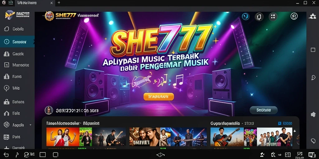 Screenshot utama SHE777 menampilkan momen seru gameplay musik.